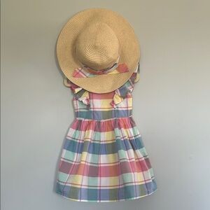 Colorful Plaid Dress with Straw Hat